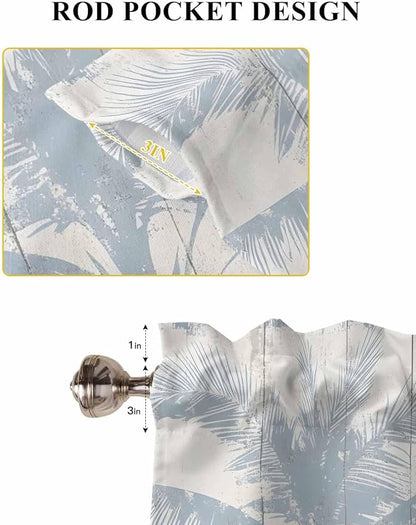 Summer Coconut Tree on Vintage Wood Grain Window Valance Curtains, Seaside Plants Light Filtering Kitchen Valance with 3-inch Rod Pocket for Living Room Bathroom Bedroom,2 Panel,27.5x36In
