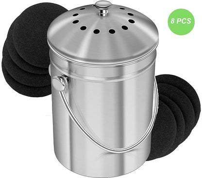 Pack of 8 Compost Bin Charcoal Filters Round Indoor Kitchen Compost Bucket Activated Charcoal Filters Replacements Sheets Universal Size with Sizing Template to 7.25"