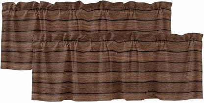 2 Pack Kitchen Valance for Windows, Farm Brown Wood Board Light Filtering Rod Pocket Valances Short Curtain, Vintage Farmhouses Barn Window Curtain for Bedroom Bathroom Living Room 54x18in