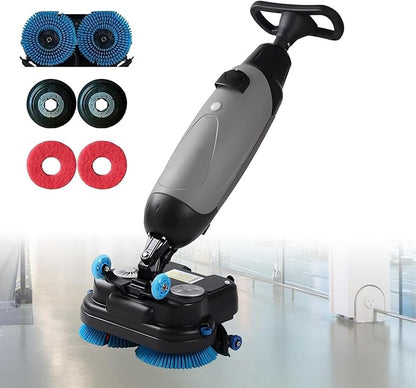 Floor Polisher Commercial, Dual-Brush Rotary Floor Scrubber, Lightweight Electric Floor Cleaner, 360° Rotating Head, Wet Dry Floor Cleaner for Offices & Schools Grey