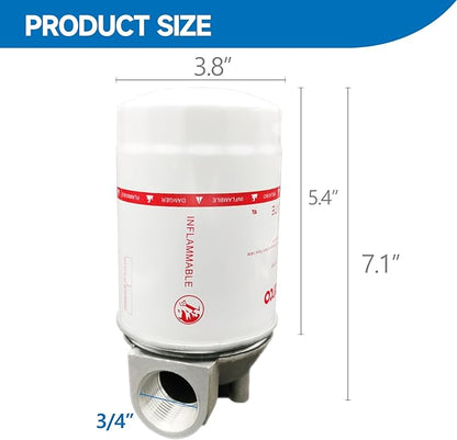 3/4 inch NPT Fuel Filter for Transfer Pump, 30 Micron Spin-on Style for Portable Mobile and Stationary Fuel Tanks Boat