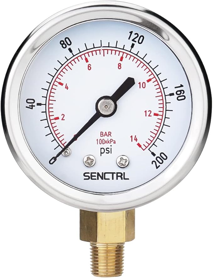 SENCTRL 0-200 psi Pressure Gauge, 2" Dial Size, 1/8 NPT Lower Mount, Waterproof, Stainless Steel Case, for Pneumatic Regulator Air Compressor Portable Tank Water Tire Test