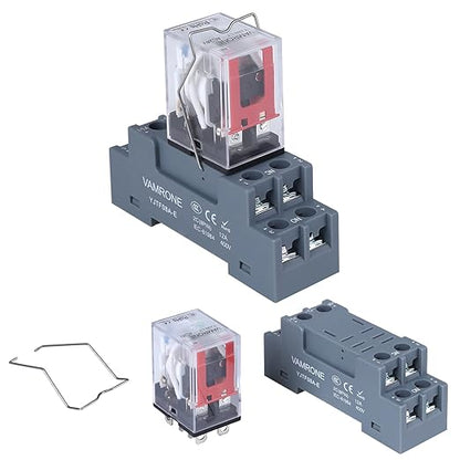 Electromagnetic Power Relay, 8-Pin 10 AMP 24V AC Relay Coil with Socket Base, LED Indicator, DPDT 2NO 2NC - MY2NJ [Applicable for DIN Rail System]