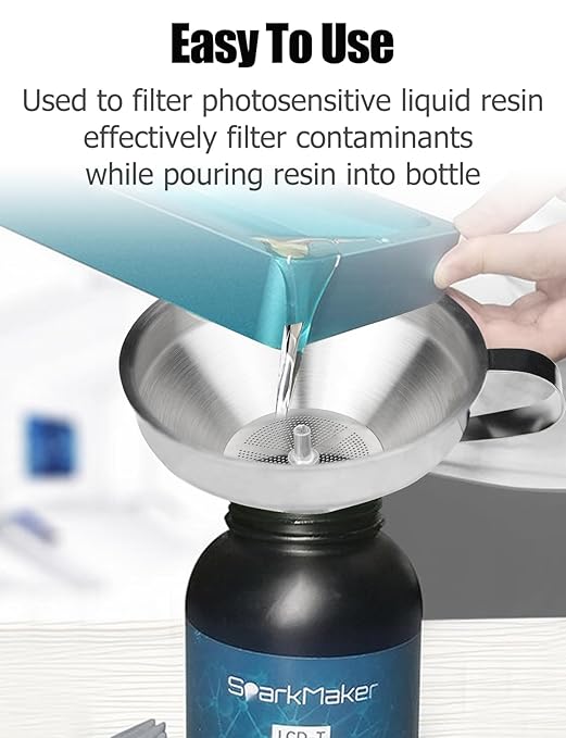 Resin Funnel, Resin Filter Funnel with Strainer 3D Printer Stainless Steel Funnels for Filtering and Recycling UV SLA/DLP/LCD Photosensitive Resins, with Cleaning Brush