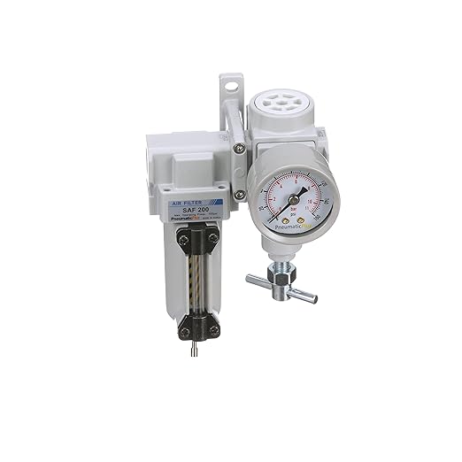 PneumaticPlus SAU220T-N02G-MEP Mini Compressed Air Filter Regulator Combo 1/4" NPT - T-Handle, Metal Bowl, Manual Drain, Bracket, Gauge