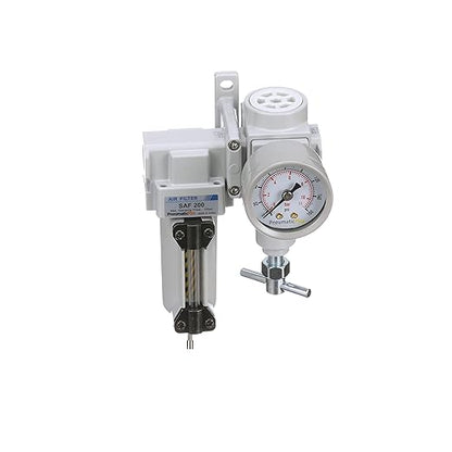 PneumaticPlus SAU220T-N02G-MEP Mini Compressed Air Filter Regulator Combo 1/4" NPT - T-Handle, Metal Bowl, Manual Drain, Bracket, Gauge