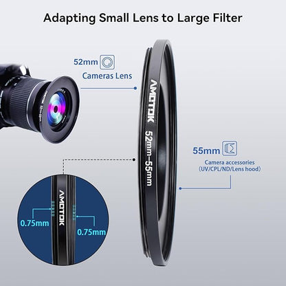 52mm Lens to 55mm Camera Lens Adapter,52mm-55mm Filter Step up Ring Adapter Ring,Compatible All 55mm Filter Accessory.Made from CNC Machined