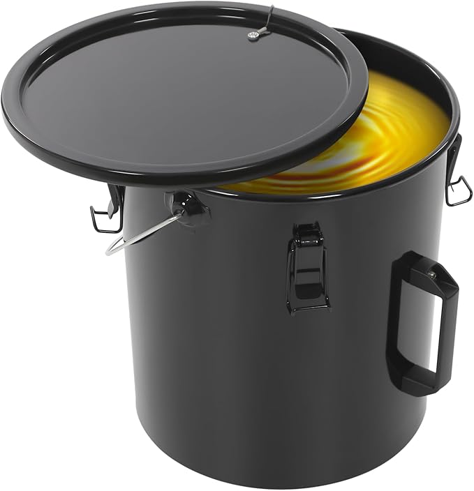 Deep Fryer Oil Storage Container with Filter,6 Gallon Bucket with Lid, Strainer Bag and Handle, Carbon Steel Oil Grease Disposal Container for Deep Fryer Oil Filtering/Storage - Black