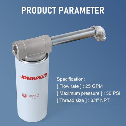 1200KTF7018 Fuel Filter Spin-on Particulate Replacement for Transfer Pump FR112 FR1210G FR610G 25 GPM 3/4” with 1200KTG9075 Filter Head and 3/4” ST Elbow and 3/4 x 7” Nipple