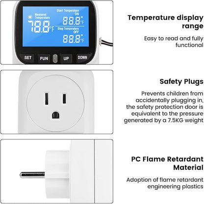 Diymore Digital Thermostat Controller, 1800W 120V/15A, -104°F to 210°F, Heating & Cooling Mode for Incubator, Greenhouse, Reptile Tank, Pool