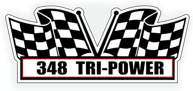 2X Engine Window Air Cleaner Sticker Decal 348 Tri Power V8 Motor for Street, Race, Classic Muscle Car, Compatible with Chevrolet Chevy 5x2.25 inch