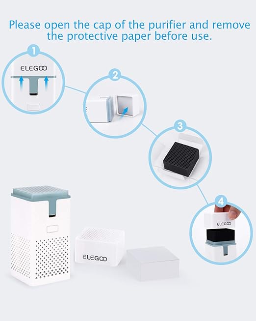 ELEGOO 2PCS Mini Air Purifier with Activated Carbon Filter and Universal Adaptor for LCD/DLP/MSLA Resin 3D Printer