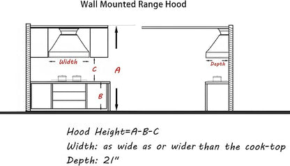 CHETTO C Stainless Steel Range Hood Cover with 4-Speed Vent Hood Insert Custom Handmade Metal Kitchen Fan with Towel Rack LED Light 60"W x21"D x30"H Black Wall Mount