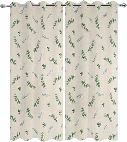 Leaf Outdoor Curtains for Patio Summer Jugal Leaves Pastoral Plant Linen Waterproof Outside Curtains with Grommet Top Weatherproof Curtain for Cabana Pergola Gazebo, 2 Pack, 54" W x 95" L