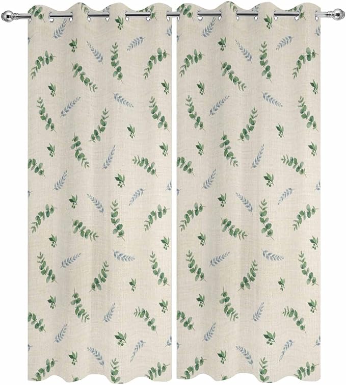 Leaf Outdoor Curtains for Patio Summer Jugal Leaves Pastoral Plant Linen Waterproof Outside Curtains with Grommet Top Weatherproof Curtain for Cabana Pergola Gazebo, 2 Pack, 54" W x 84" L