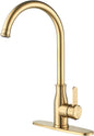 Brushed Gold Kitchen Faucet ，Modern High Arc Bar Sink Faucet ，Commercial Stainless Steel Kitchen Sink Faucet One Hole with Deck (Brushed Gold)