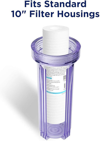 Membrane Solutions Grooved Sediment Water Filter Cartridge (Pack of 6), 1 Micron Whole House Water Filter Universal Replacement 10"x2.5" for 10 inch RO Unit, Whole House Under-Sink Filtration System