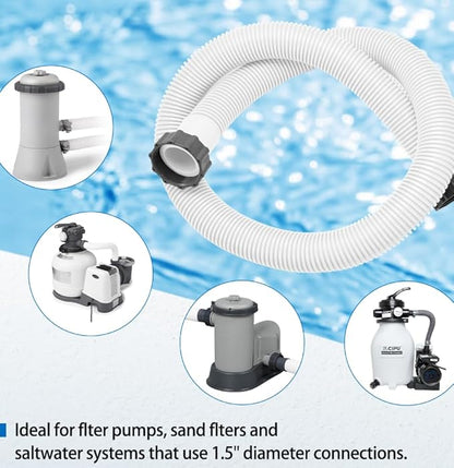 2-Pack 1.5 Inch Pool Pump Hose Replacement for Above Ground Pools, 59" Long Flexible PE Pool Filter Hose for Most 1.5 Inch Diameter Sand Filters & Saltwater Systems Includes 4 Washers (White)