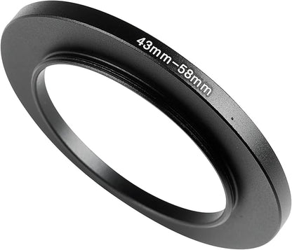 43-58mm Metal Step-Up Ring Adapter Compatible with Mirrorless Cameras DSLR Lens, UV CPL ND Filter Thread Converter, Black