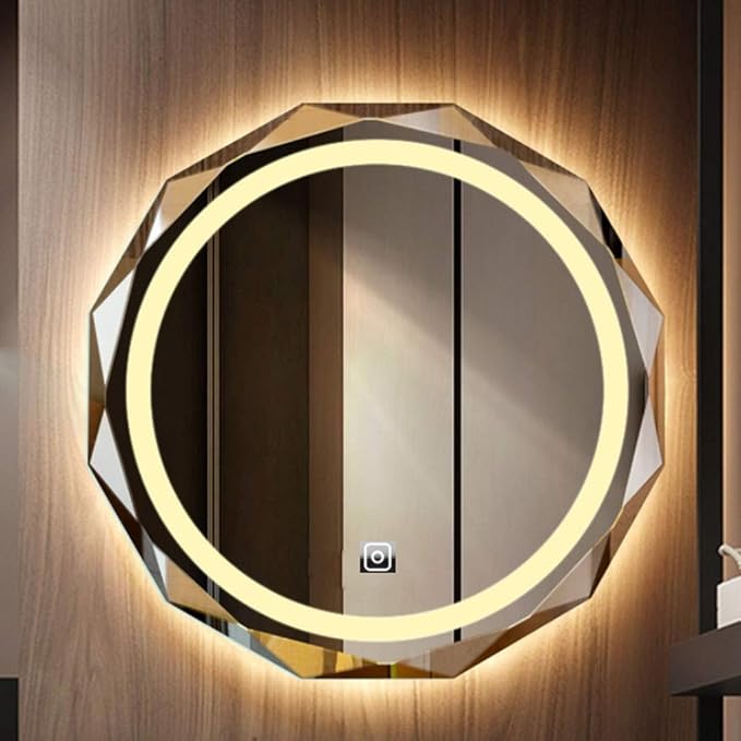 LED Bathroom Mirror with Lights and Demister Pad Wall Mounted Touch Sensor Bathroom Mirrors Anti Fog for Makeup Cosmetic Miroir Antidéflagrant (Warm Light 70cm)