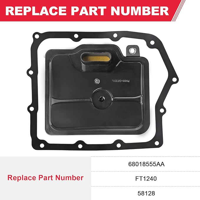62TE Automatic Transmission Filter with Gasket Kit Fits for Dodge Grand Caravan Avenger Ram ProMaster Chrysler Town & Country 200 Replaces# 68018555AA FT1240 58128