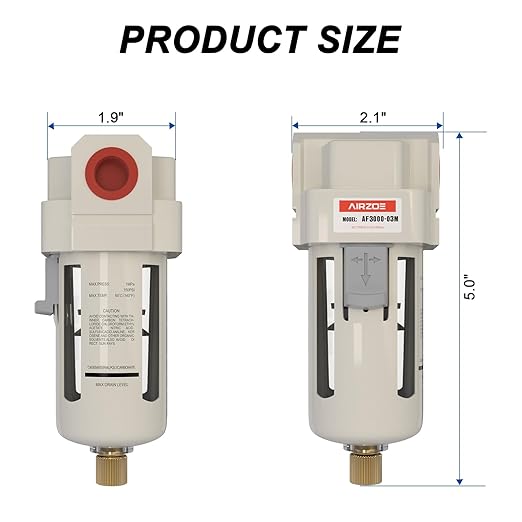 AIRZOE 3/8" NPT Air Dryer for Compressor - Air Compressor Water Separator AF3000-03, Manual Drain,5 Micron Brass Element, Poly Bowl