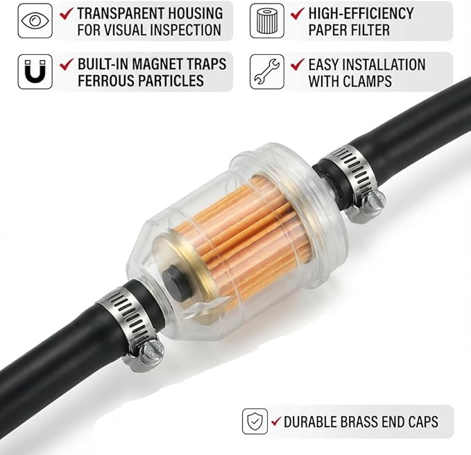 Gas Inline Fuel Filters with magnet for Kawasaki Kohler Briggs & Stratton John Deere 1/4 Inch x 5/16 Inch (Pack of 10)