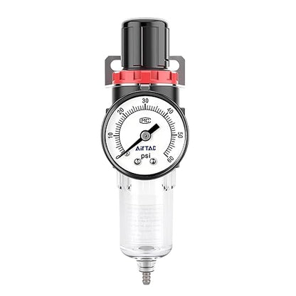 Compressed Air Low Pressure Filter Regulator Airtac AFR2000-C 1/4'' NPT 0-60 PSI Combo Piggybac Adjustable,Bracket,Gauge Semi-Auto Drain