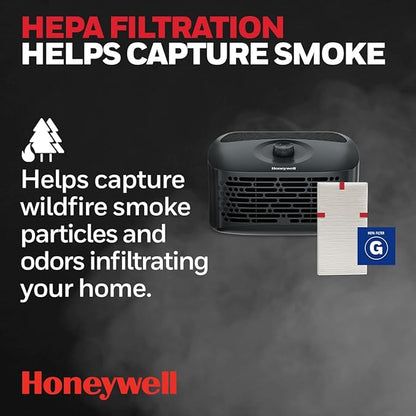 Honeywell HPA020 HEPA Air Purifier, Airborne Allergen Reducer for Small Rooms (90 sq ft), Black - Wildfire/Smoke, Pollen, Pet Dander, and Dust Air Purifier