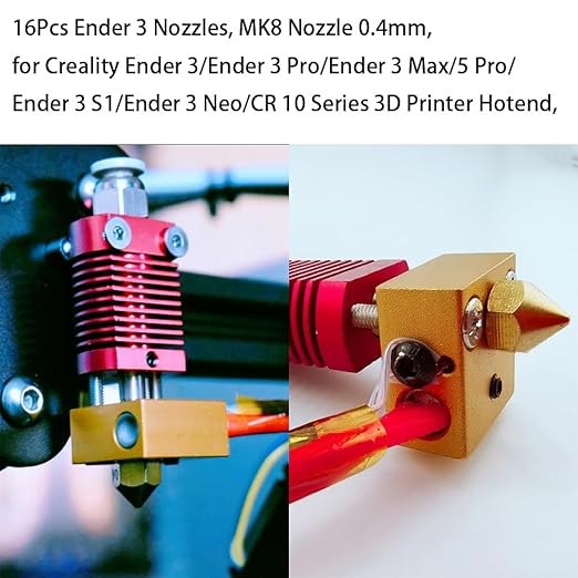 16Pcs Ender 3 Nozzles 0.4mm, MK8 Extruder Nozzles 0.4mm Compatible for Creality Ender 3 v2/Ender 3 Pro/Ender 3 Max/Ender 5 Pro/Ender 3 S1/Ender 3 Neo/CR-10 Series 3D Printer Brass Nozzles,