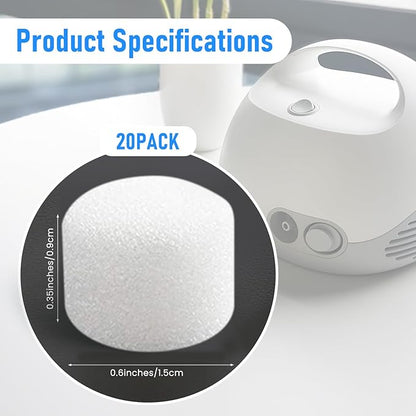 Air Filter Sponge, Compressor Replacement System, Round White Breathable Foam Filters Compatible with Cool Mist Inhaler & Vaporizer Device, Universal Size (0.59in Dia 20 Pcs)