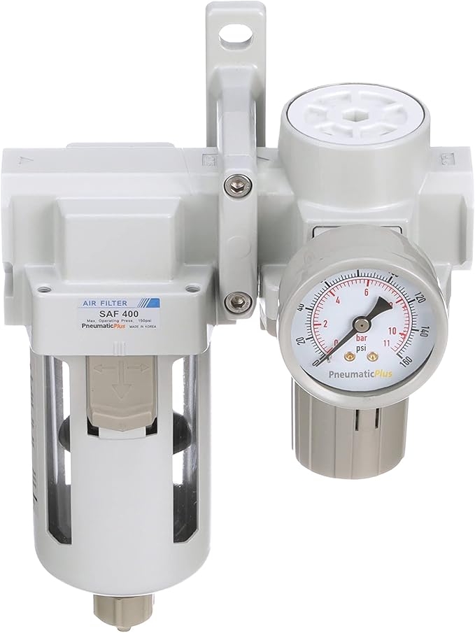 PneumaticPlus SAU420-N06G Compressed Air Filter Regulator Combo 3/4" NPT - Poly Bowl, Manual Drain, Bracket, Gauge
