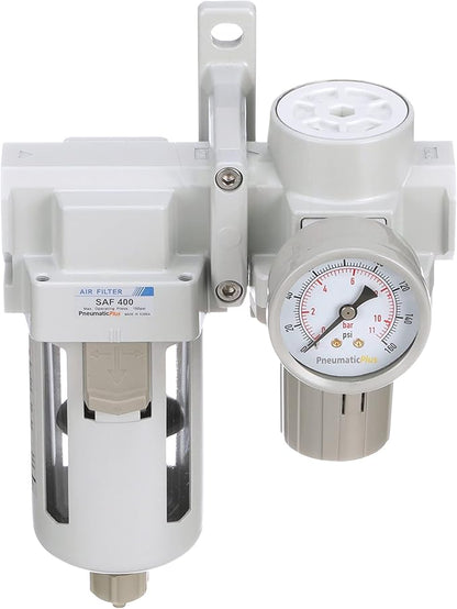 PneumaticPlus SAU420-N06G Compressed Air Filter Regulator Combo 3/4" NPT - Poly Bowl, Manual Drain, Bracket, Gauge