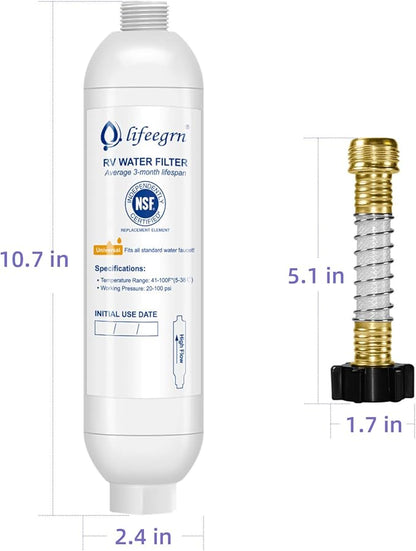 lifeegrn RV Water Filter with Hose Protector, Inline Water Filter, Reduces Bad Taste, Odors, Chlorine and Sediment in Drinking Water, White(2 Packs)