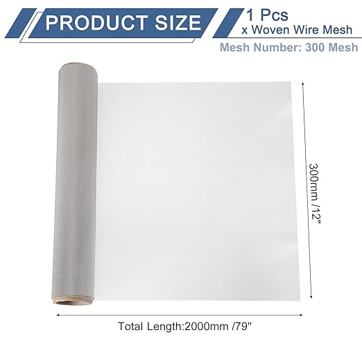 uxcell 300 Mesh 79" x 12" Woven Wire Mesh, 304 Stainless Steel Air Vent Filter Screen, Window Screen Mesh for DIY Projects Vents Cover Filtration Animals Fence