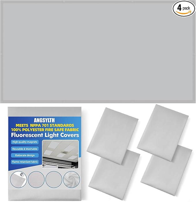 4 Pcs Fluorescent Light Covers - Classroom, Office 4 x 2 Feet Flame Retardant Magnetic Covers for Ceiling Lights Filters (Light Gray)