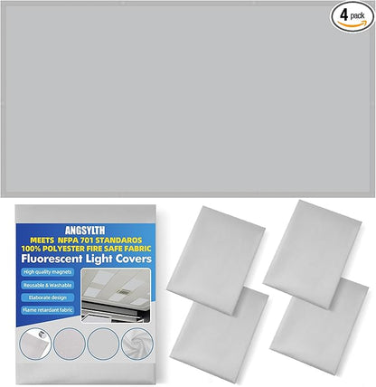 4 Pcs Fluorescent Light Covers - Classroom, Office 4 x 2 Feet Flame Retardant Magnetic Covers for Ceiling Lights Filters (Light Gray)