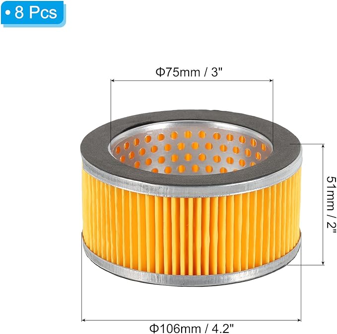 PATIKIL 4.2 x 2 Inch Air Compressor Intake Paper Filter 8 Pack Piston Type Air Filter Elements Replacement for Blowers Generators Filter Particles to Reduce Noise, Yellow