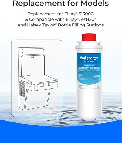 [With Chip] Waterdrop W283-R Replacement for Elkay® 51300C, Compatible with Elkay® ezH20® and Halsey Taylor® Bottle Filling Stations, NSF/ANSI 42, Reduces Chlorine, Bad Taste & Odor, 3 Pack