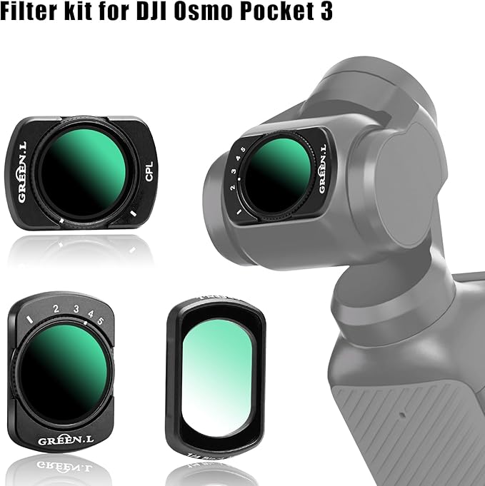 GREEN.L 3 Pack Magnetic Filter Kit for DJI Osmo Pocket 3: Variable ND Filter (ND2-ND32)+CPL+Black Diffusion 1/4, HD Multi-Coated Optical Glass for Cinematic Video