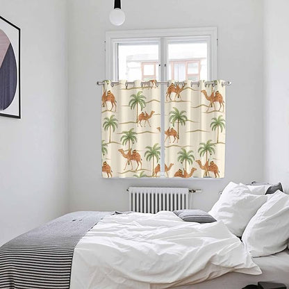 2 Panel Kitchen Cafe Curtains, Date Coconut Tree Sunlight Filtering Nature Air Through, Home Decor Window Covering Tier Curtains for Living Room 104W x 72L inch Desert Camels Botanical Tropical Beige