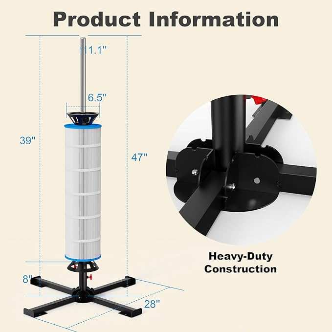 ROYOR Pool Filter Cleaner Stand Tool, Fit for 3", 4", 6" Swimming Pool Cartridge Filter Cleaner, Pool Filter Cleaning Stand with Heavy-Duty Stable Base