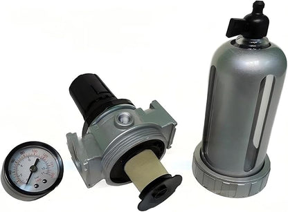 3/8" Pressure Regulator - 89 CFM Flow Rate 7-150 PSI Adjustable - for Compressor Particulate Filter Moisture Water Trap Compressed Air - Integral Style Filter Regulator Combination Replacement
