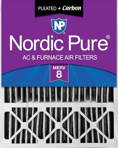 Nordic Pure 20x25x5 (Actual Size: 19 7/8 x 24 7/8 x 4 3/8) Honeywell Replacement Air Filters MERV 8 Pleated + Carbon 1 Pack