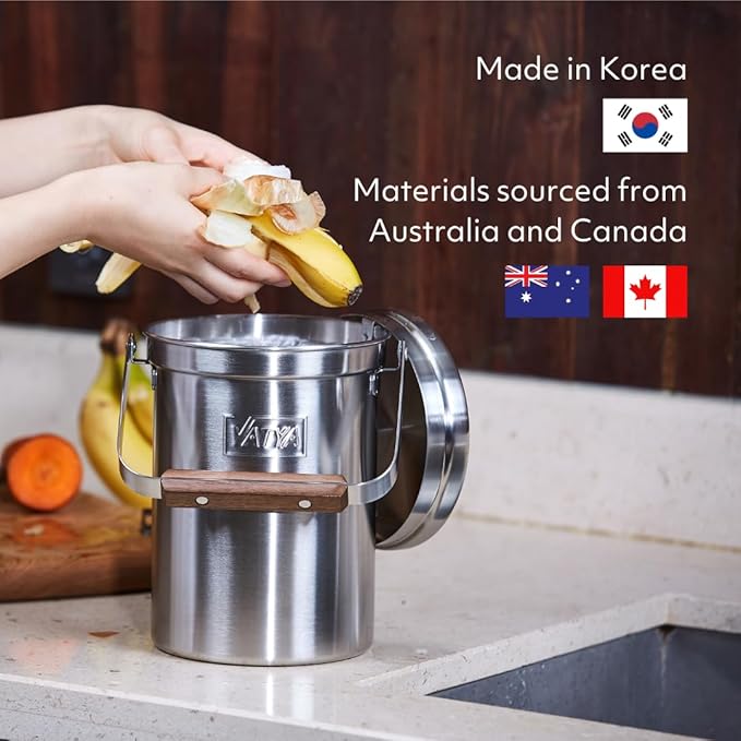 Vatya Stainless Steel Kitchen Compost Bin - NO Filter Countertop Composter, Composting Bucket, Counter Top Small Indoor Food Waste Container with Lid, Odorless Food Scrap Pail, Small 0.5 Gallon