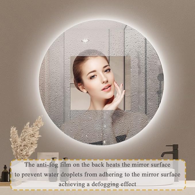 LTSRLL Frameless Illuminated LED Bathroom Wall Mirror with Touch, Demister Pad and Dimmable Lights & 3 Colors for Makeup Shaving and Bath Vanity IP44(Backlight,50cm/19.7in)
