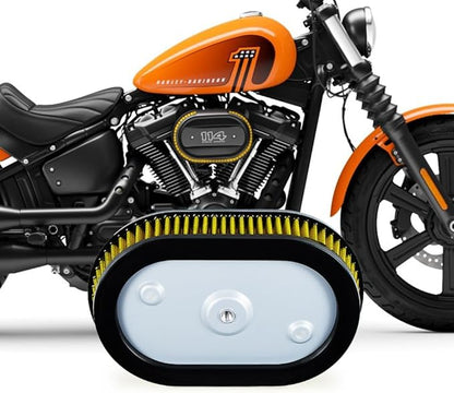 High-Flo Replacement Air Filter Element For Ventilator - Milwaukee-Eight Engine '18-later Softail and '17-later Touring and Trike Models Equipped with 114 Air Cleaner (Yellow 114 Air Cleaner)
