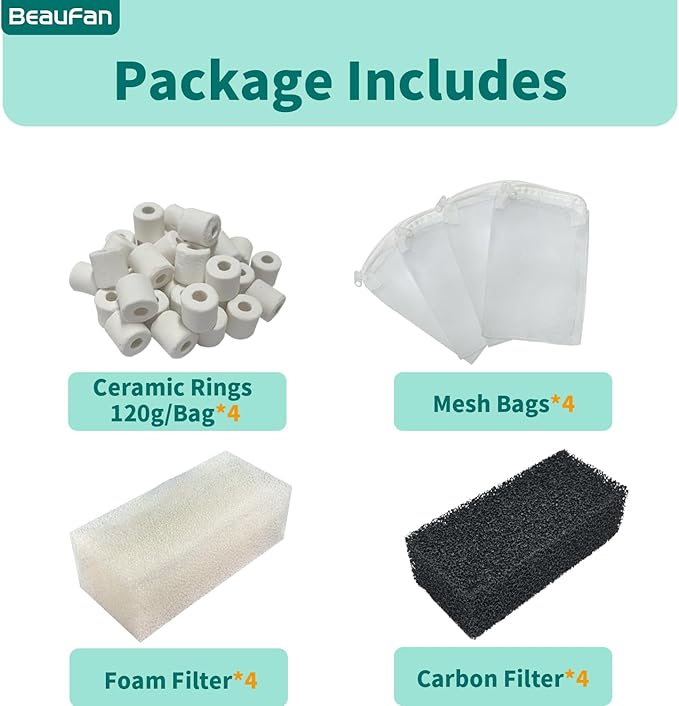 4 Set of Three-Stage Filtration Tank Filter Maintenance Kit, Replacement for AquaClear 50/200 50-Gallon Power Filter, Fish Tank Filter for 20- to 50-Gallon Aquariums