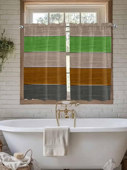 Farm Gray Green Brown Wood Grain Window Valance Curtains, Rustic Wooden Plank Light Filtering Kitchen Valance with 3-inch Rod Pocket for Living Room Bathroom Bedroom,2 Panel,27.5x45In