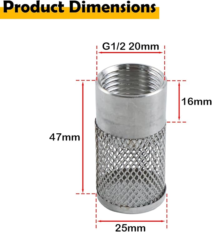 Dia Hose Inlet Suction Strainer Filter, Stainless Steel Water Pump Filter for Garden Irrigation, High Pressure Water Pump, Sprayer & Plumbing Systems (2Pcs 25mm)